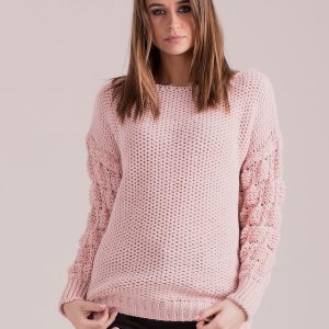 Wholesale Light pink sweater with braided sleeves