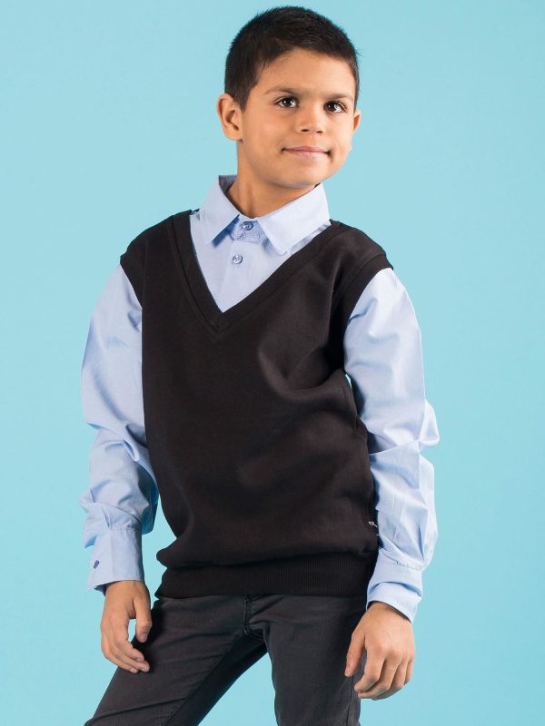 Wholesale Black Boy's Vest with Blue Shirt