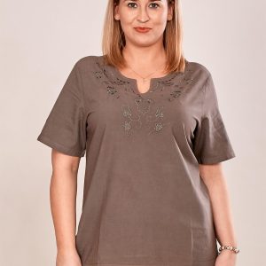 Wholesale Embroidered khaki Plus Size Shirt Blouse