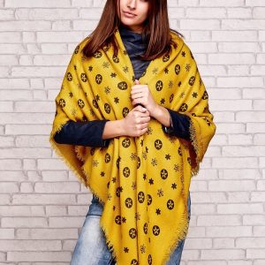 Wholesale Scarf with stars and flowers print yellow