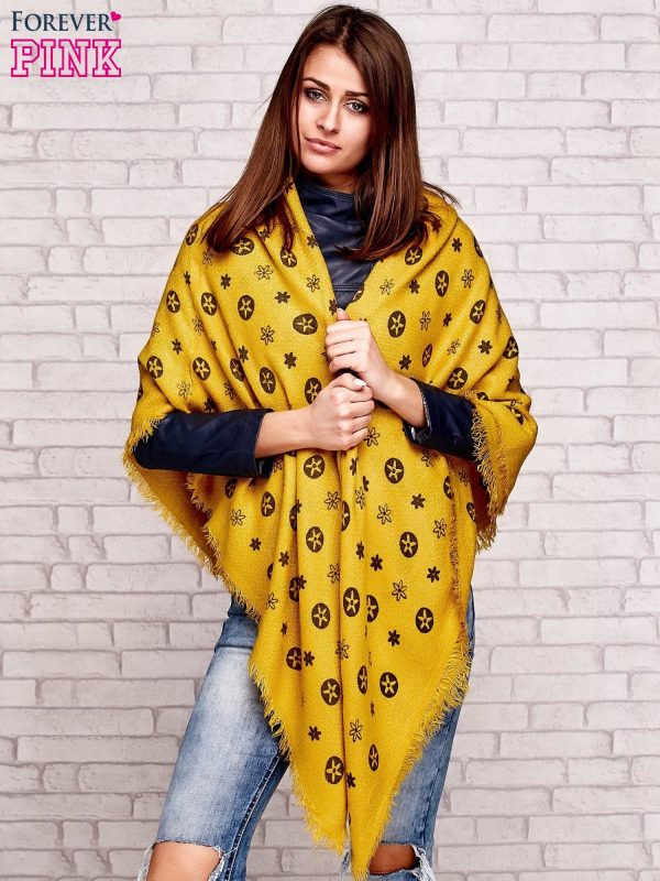 Wholesale Scarf with stars and flowers print yellow