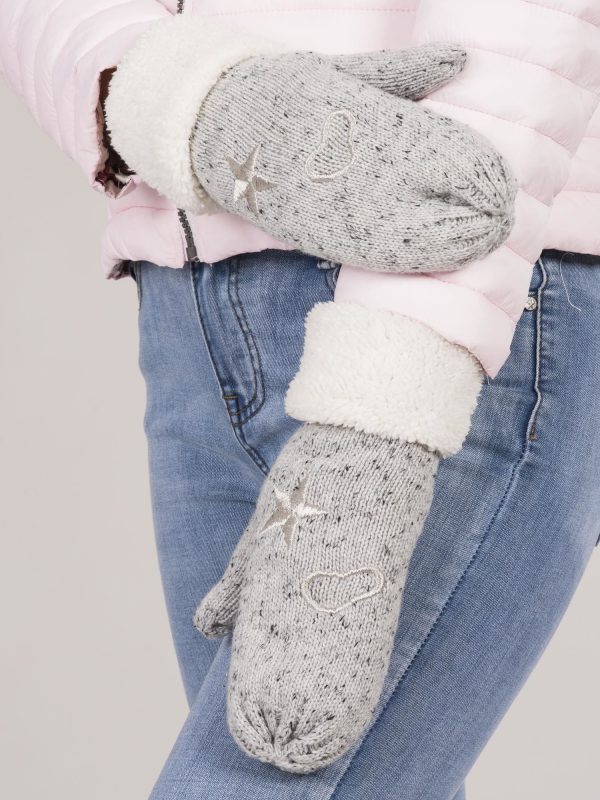 Wholesale Grey One Finger Gloves with Embroidery