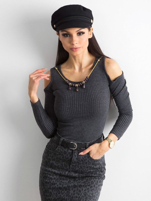 Wholesale Dark grey fitted blouse with stripe