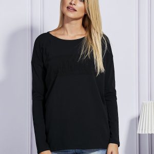 Wholesale Black blouse with convex lettering