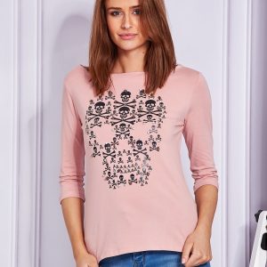 Wholesale Women's blouse with skull pattern pink