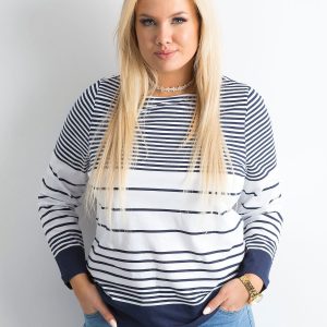 Wholesale White and navy blue striped blouse PLUS SIZE