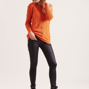 Wholesale Orange knitted sweater with braids