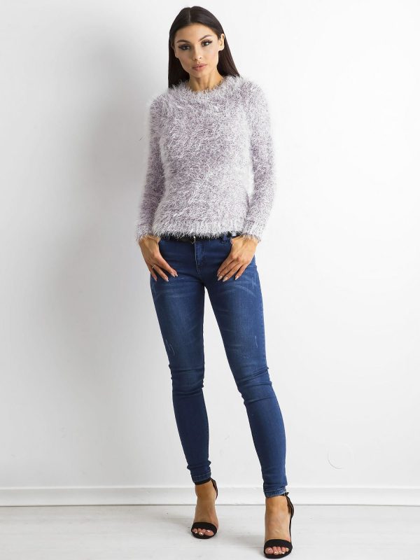 Wholesale Purple sweater with long hair and sequins