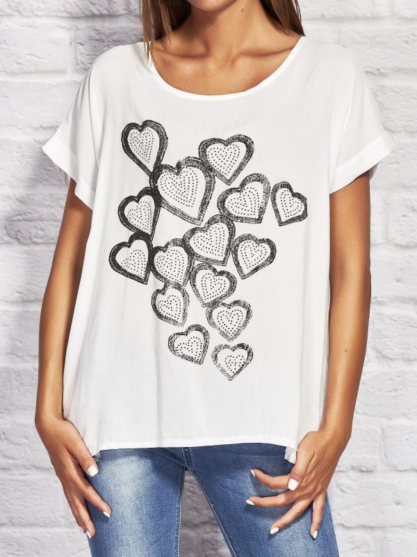 Wholesale White blouse with jewelry hearts