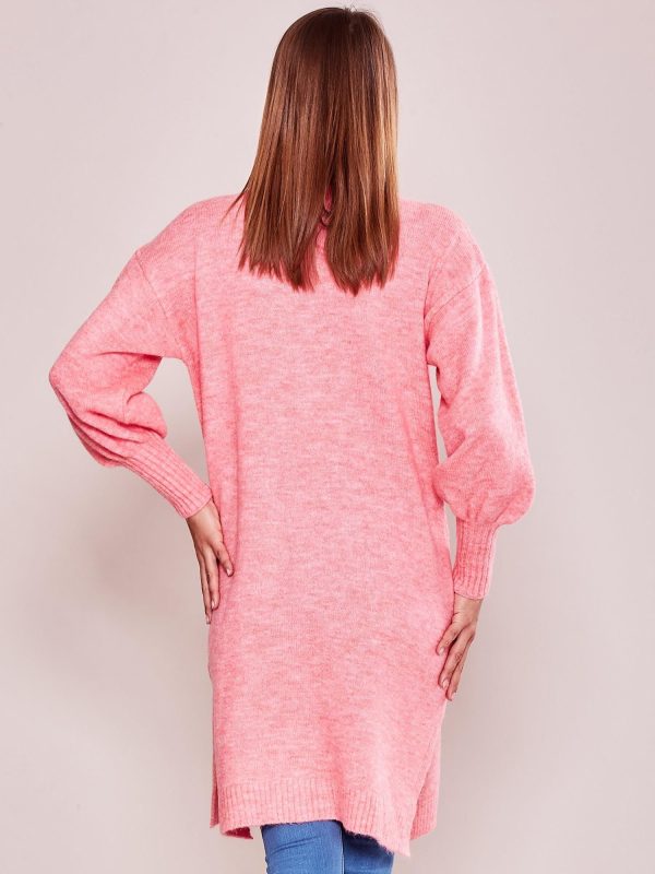 Wholesale Women's long sweater with wide welts pink