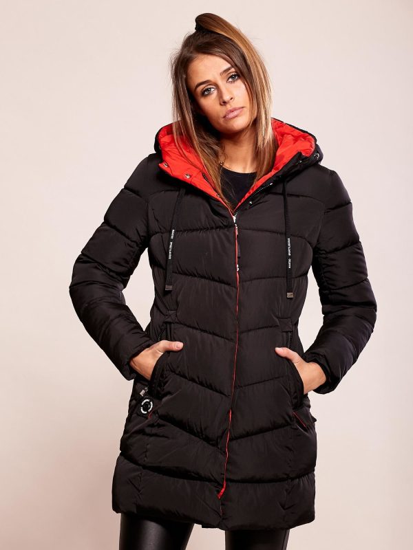 Wholesale Quilted winter jacket with hood black