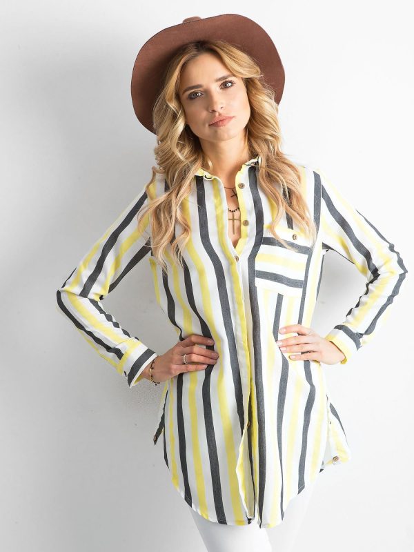 Wholesale Yellow and Navy Striped Shirt Tunic
