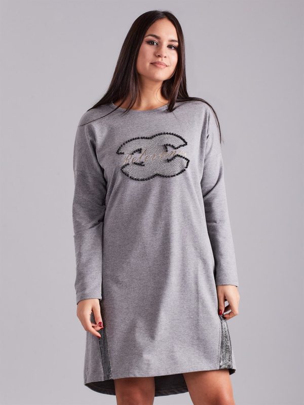 Wholesale Grey sweatshirt dress with rhinestones