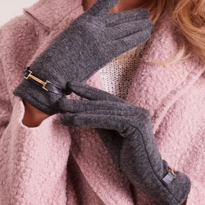 Wholesale Dark Grey Women's Gloves With Buckle