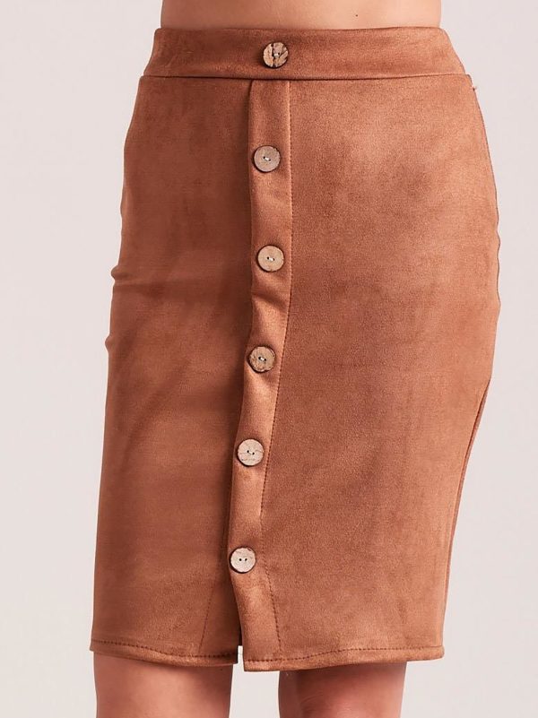 Wholesale Suede pencil skirt light brown