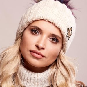 Wholesale Light beige hat with colorful pompom