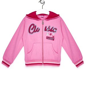 Wholesale Light pink sweatshirt for girl with stripes and inscription