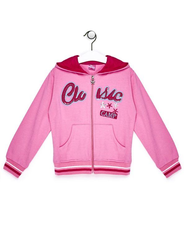 Wholesale Light pink sweatshirt for girl with stripes and inscription