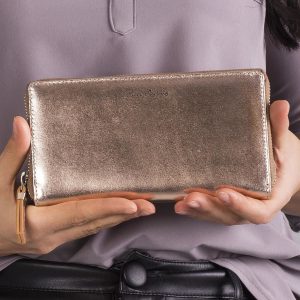 Wholesale Gold Metallic Leather Zipper Wallet