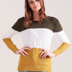 Wholesale Khaki-yellow sweater with wide stripes