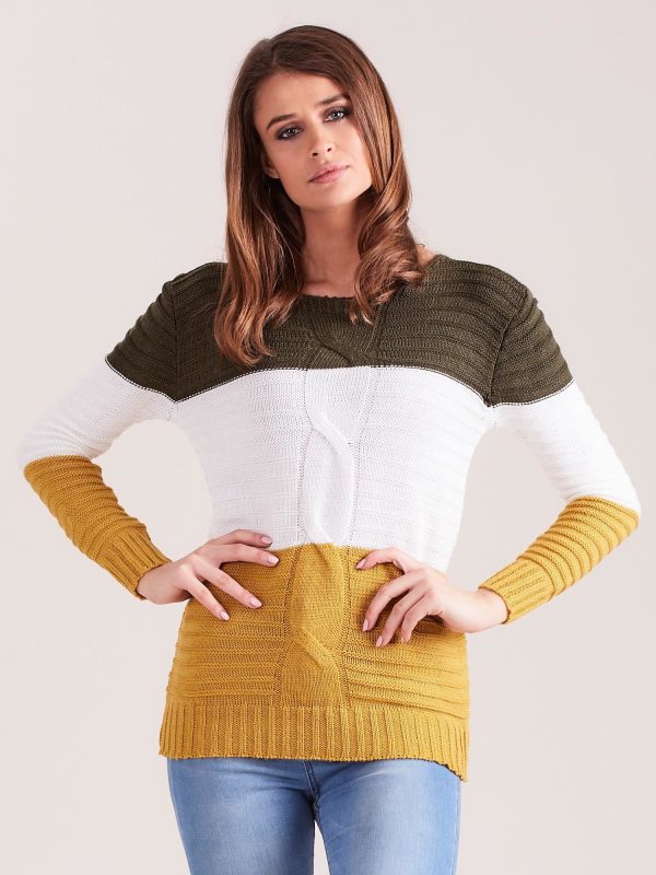 Wholesale Khaki-yellow sweater with wide stripes