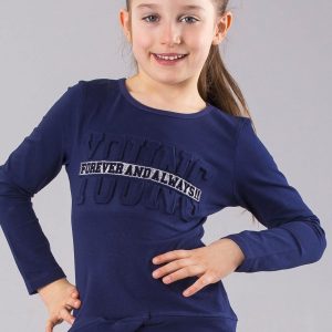 Wholesale Navy blue girl blouse with convex lettering