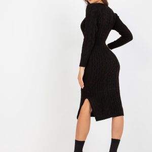 Wholesale Black midi dress with slit RUE PARIS