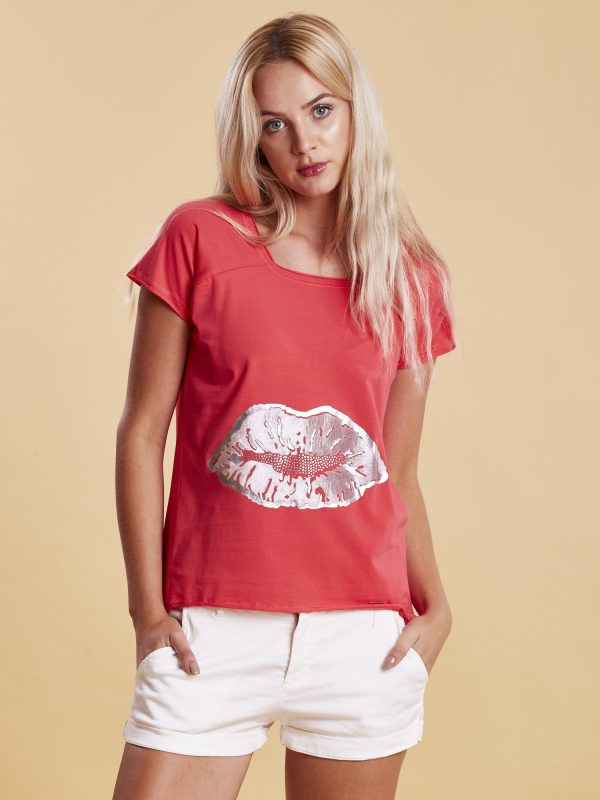 Wholesale Coral t-shirt with lip motif