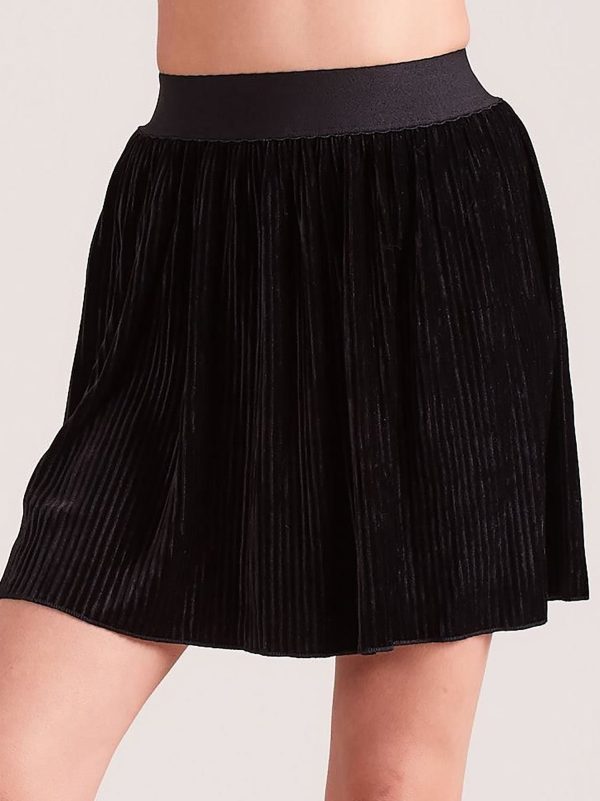 Wholesale Black velour mini pleated skirt