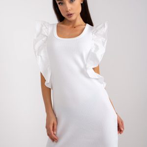 Wholesale White Ribbed Mini Dress with Ruffles