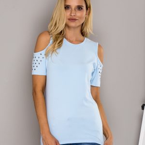 Wholesale Light blue blouse with studs on the sleeves