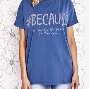 Wholesale Dark blue t-shirt with the hashtag #BECAUSE