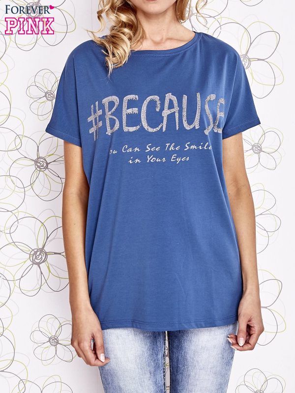 Wholesale Dark blue t-shirt with the hashtag #BECAUSE