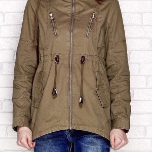 Wholesale Parka jacket with golden khaki zippers