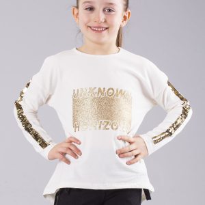 Wholesale Ecru girl blouse with glitter and sequins