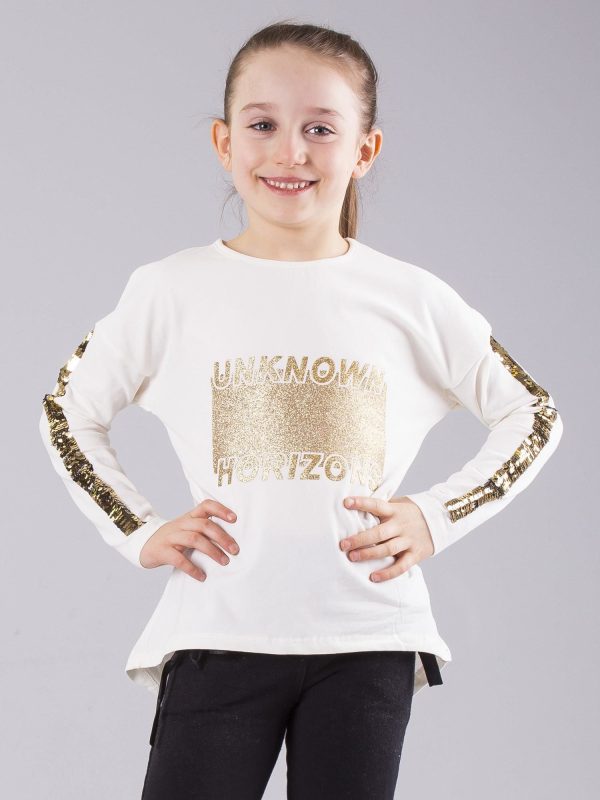 Wholesale Ecru girl blouse with glitter and sequins