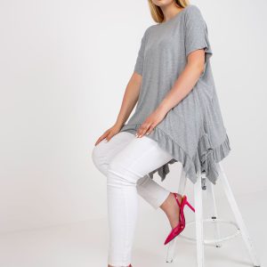 Wholesale Grey melange asymmetric plus size viscose blouse