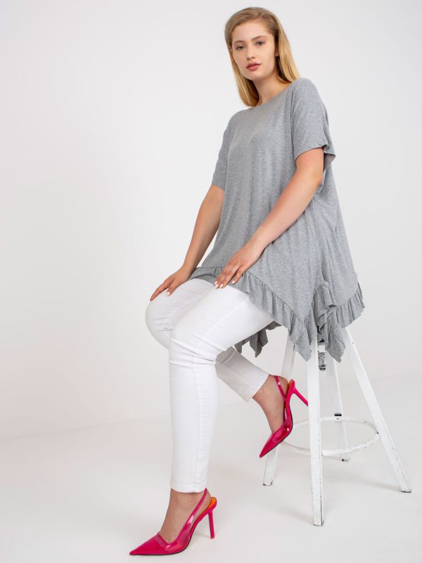 Wholesale Grey melange asymmetric plus size viscose blouse