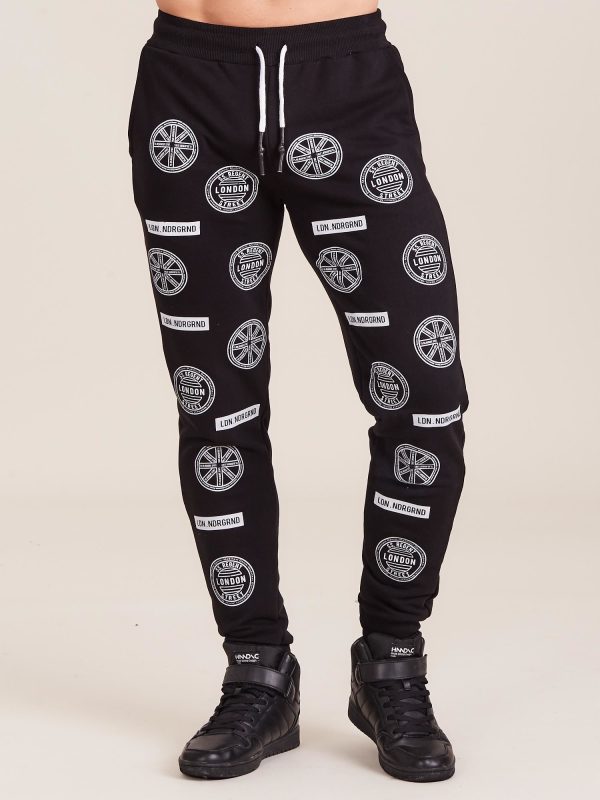 Wholesale Black Printed Men's Sweatpants