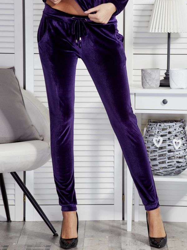 Wholesale Sweatpants velour with stripes purple