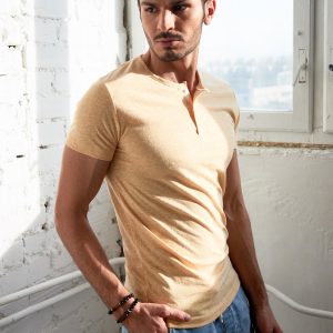 Wholesale Men's light yellow melange t-shirt