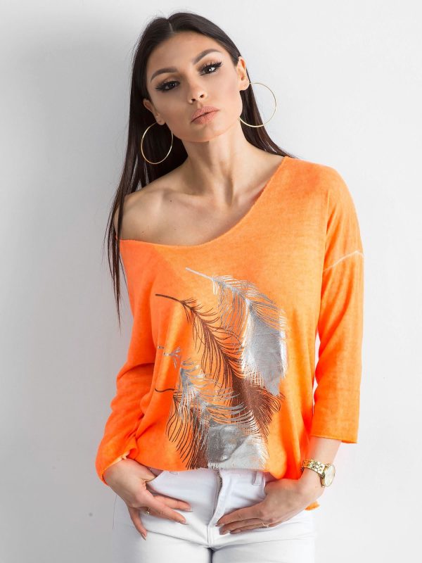 Wholesale Fluo orange slim print sweater