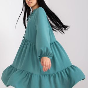 Wholesale Sea dress with flounce and long sleeve