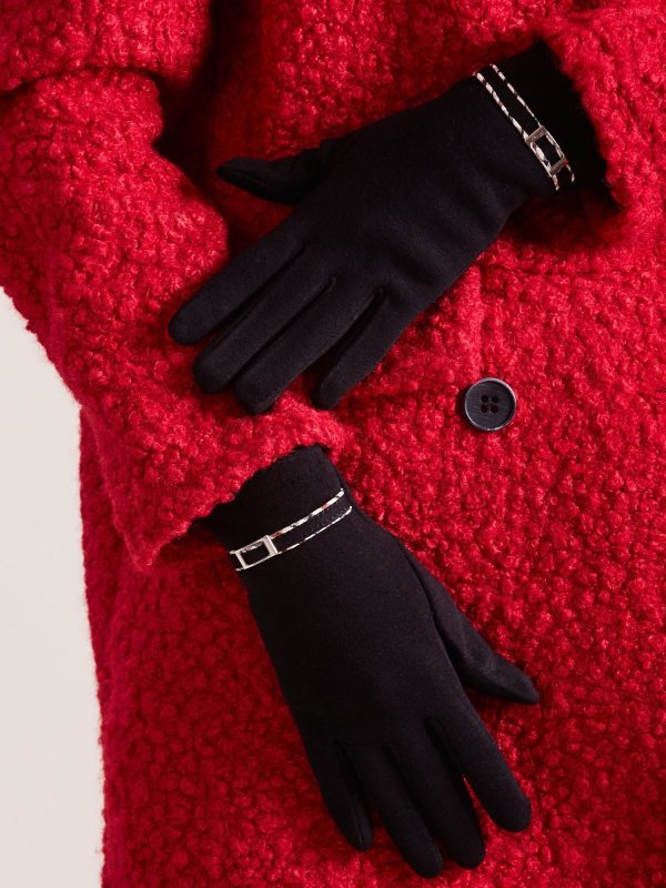 Wholesale Black Classical Gloves With Buckle