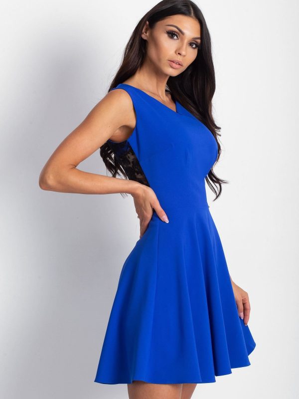 Wholesale Women's dress with transparent back insert cobalt