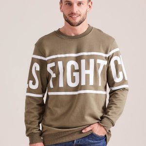 Wholesale Khaki hoodless sweatshirt for men with inscription