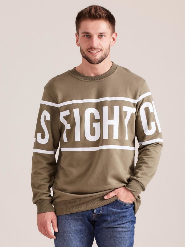 Wholesale Khaki hoodless sweatshirt for men with inscription