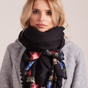 Wholesale Black Embroidered Scarf