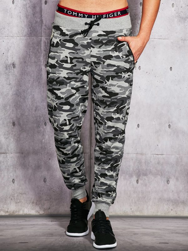 Wholesale Grey camo sweatpants with zippers