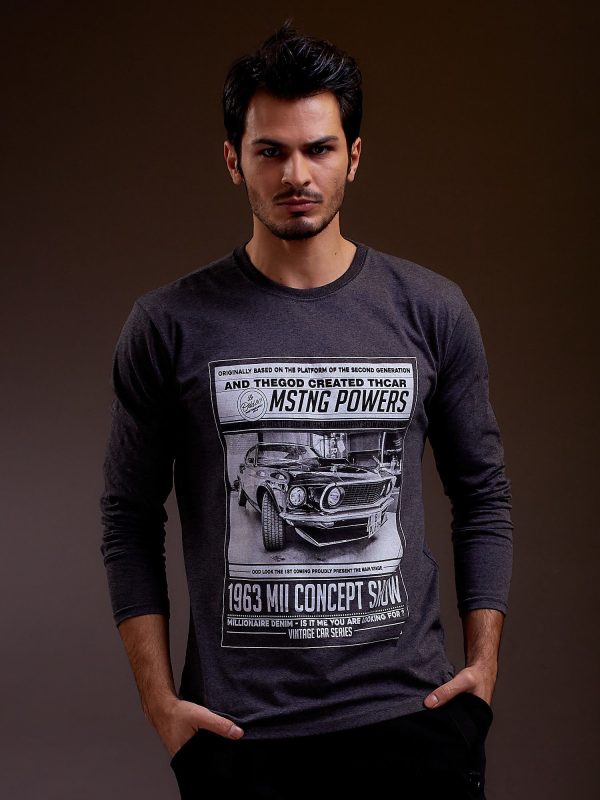 Wholesale Men's blouse with car print dark grey